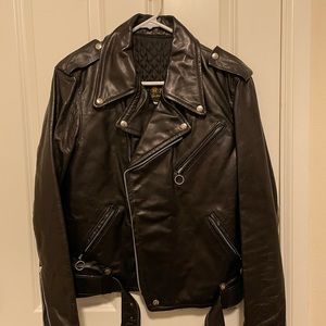 Mea Vintage black heavy leather biker jacket